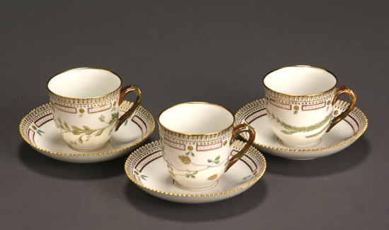 Appraisal: Six Royal Copenhagen 'Flora Danica' Cups and Saucers Dated Each