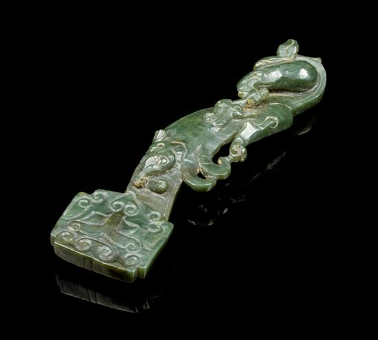 Appraisal: Sale Lot A Spinach Jade Ruyi Scepter carved with lion