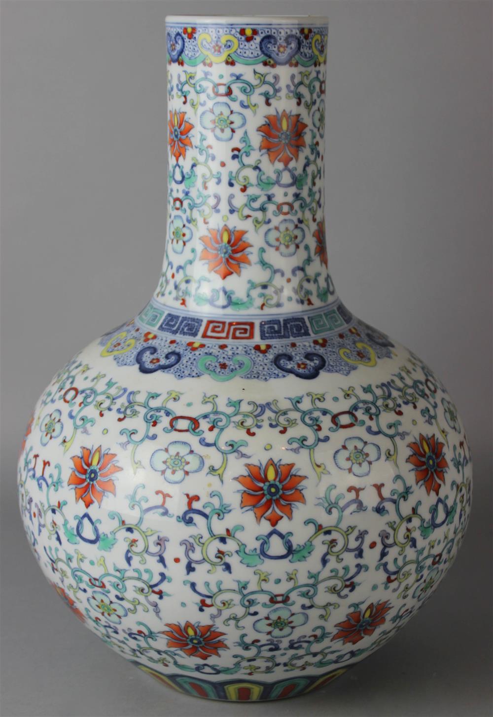 Appraisal: LARGE CHINESE DOUCAI BOTTLE VASE Qianlong six-character seal mark in