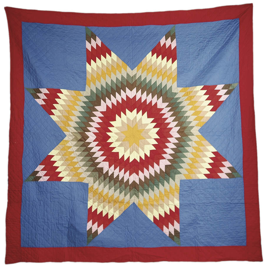 Appraisal: LONE STAR PATTERN MENNONITE QUILT Circa Pennsylvania Bright colored quilt