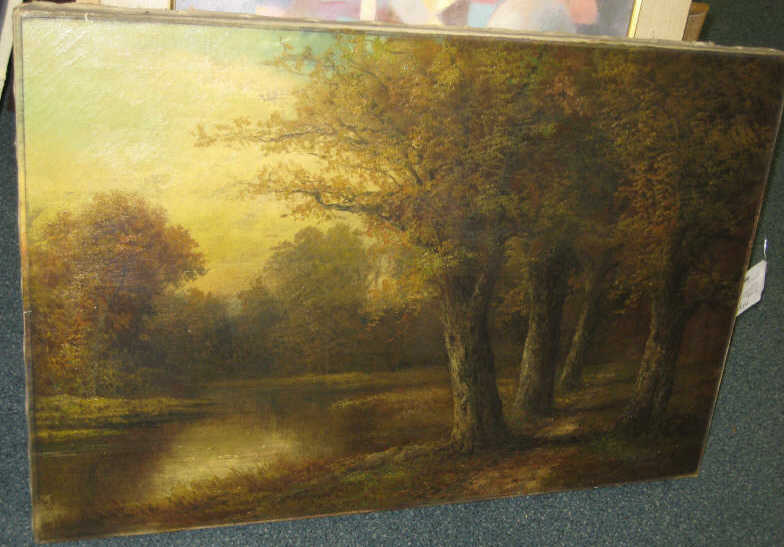 Appraisal: HENRY A DUESSEL AMERICAN Tress along a lake oil on