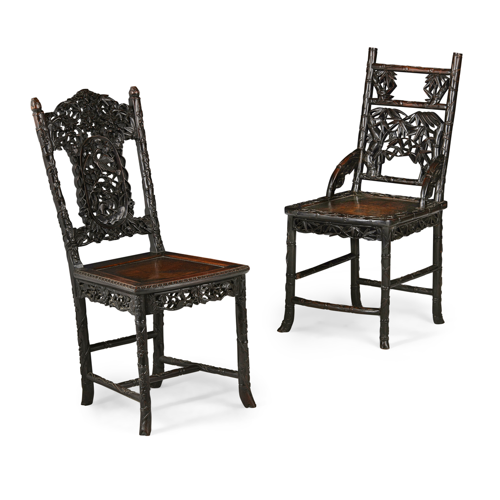 Appraisal: TWO CHINESE CARVED HARDWOOD SIDE CHAIRS LATE TH CENTURY the