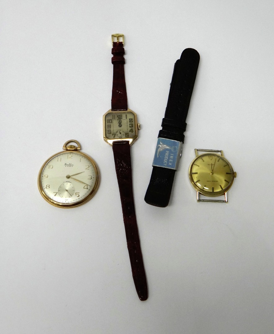 Appraisal: A ct gold cut cornered square cased Omega wristwatch with