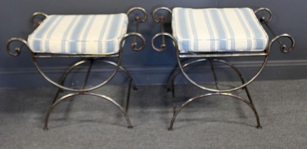 Appraisal: Pair of Vintage polished Steel Neoclassical Style Benches Nice and