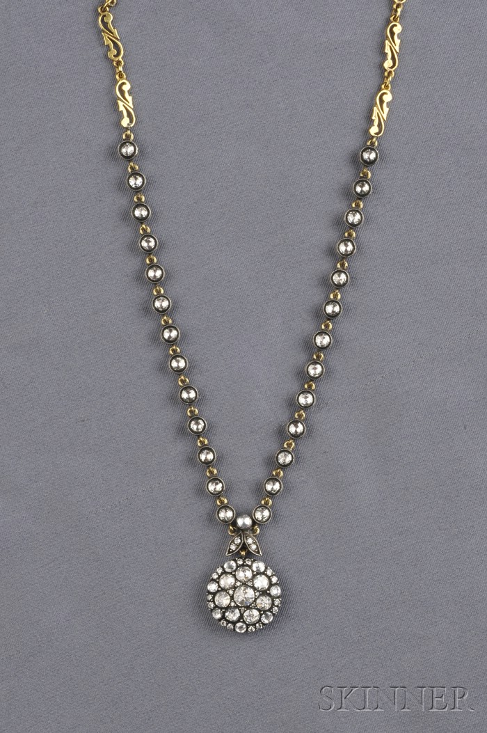 Appraisal: Diamond Necklace set with forty-two rose-cut diamonds and single-cut diamond