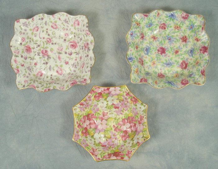 Appraisal: Rosina Rose Chintz square scalloped bowls and a Virginia Stock