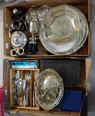 Appraisal: A collection of silver plated items including gallery trays trophies