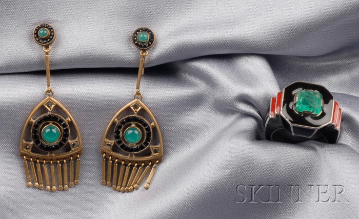 Appraisal: Two Art Deco Jewelry Items a silver and black enamel