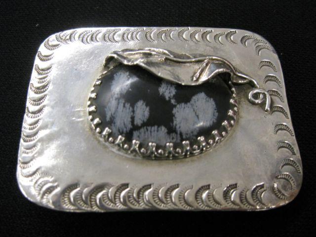 Appraisal: Indian Sterling Silver Snowflake Obsidion Belt buckle signed J Blalock