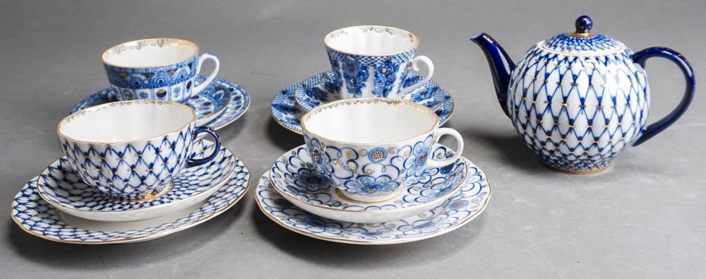 Appraisal: THIRTEEN-PIECE ASSEMBLED LOMONOSOV BLUE DECORATED RUSSIAN PORCELAIN PARTIAL TEA SET