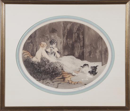 Appraisal: Louis Icart French - LES CHATONS Spilled Milk etching and