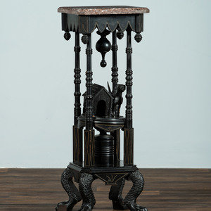 Appraisal: A Victorian Marble-Top Carved and Ebonized Parlor Table with Dog