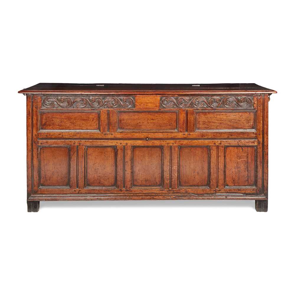 Appraisal: LARGE OAK JOINED CHEST TH CENTURY the hinged top opening