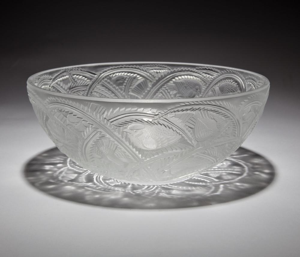 Appraisal: Lalique Crystal Pinson Bird Bowl marked h in dia in