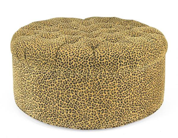 Appraisal: A modern faux leopard print upholstered circular ottoman height in