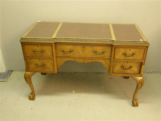 Appraisal: th century walnut inverted break front kneehole desk h w