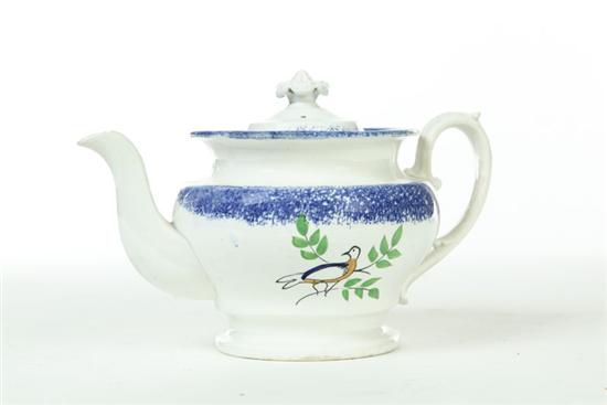 Appraisal: SPATTERWARE TEAPOT England nd quarter- th century Blue with Dove