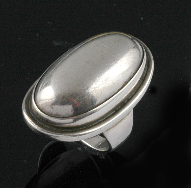 Appraisal: A GEORG JENSEN SILVER OVAL RING Modelled in sterling silver