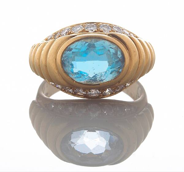 Appraisal: An aquamarine and diamond ring Bulgari signed Bulgari no BD