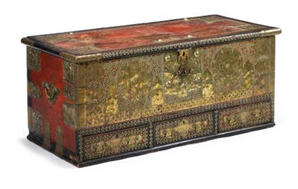 Appraisal: Anglo-Indian brass bound and painted chest The rectangular case mounted