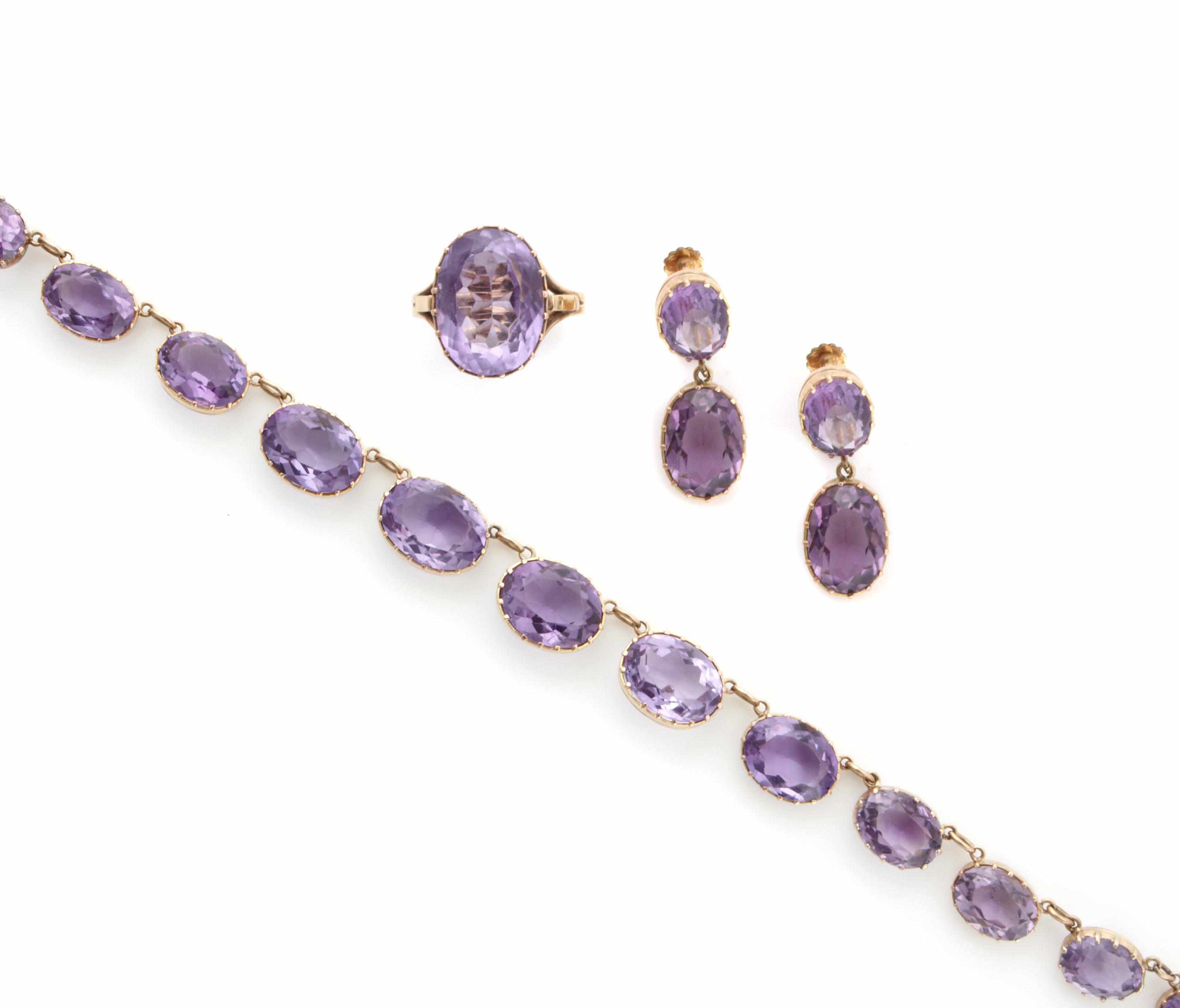 Appraisal: A set of amethyst and gold jewelry comprising a ring