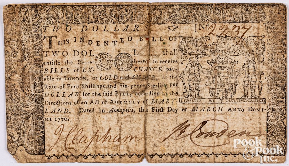 Appraisal: Annapolis Maryland colonial currency Annapolis Maryland colonial currency two dollar