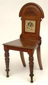 Appraisal: A TH CENTURY TILE INSET OAK HALL CHAIR