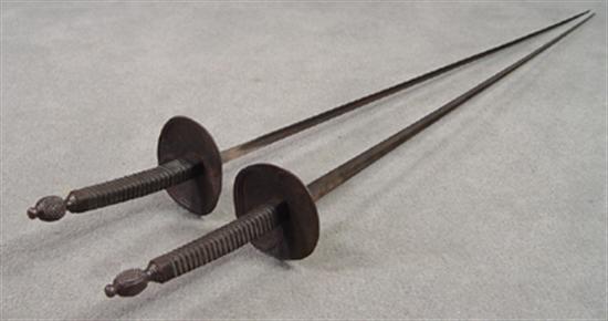 Appraisal: Pair of German Knecht Swords th Century fullered blade of