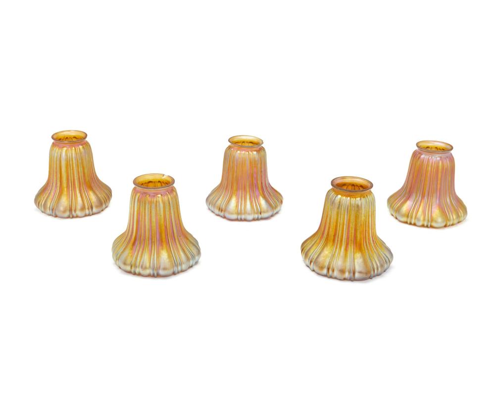 Appraisal: Five Steuben gold Aurene glass shades no Circa - Corning