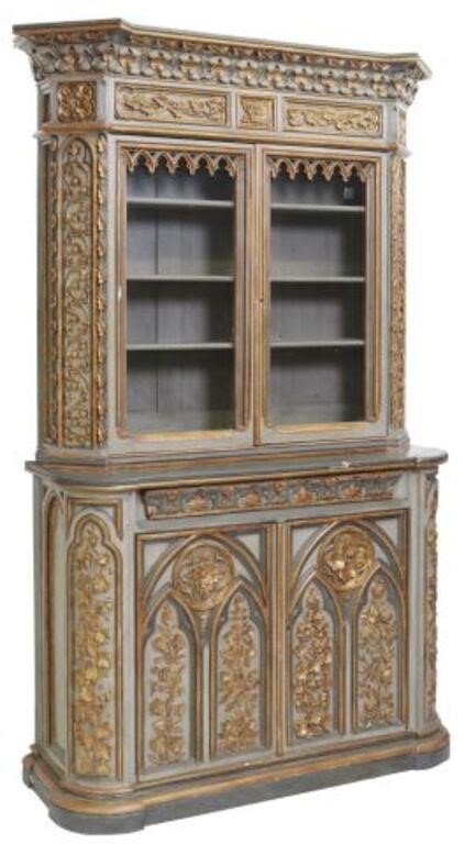 Appraisal: French Gothic Revival parcel gilt and painted bookcase th c