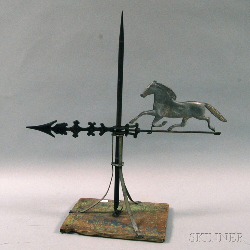 Appraisal: Molded Zinc Running Horse Weathervane and Stand the full-bodied horse