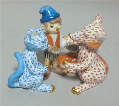 Appraisal: HEREND MODEL OF PINNOCHIO FOX AND CAT Blue printed mark