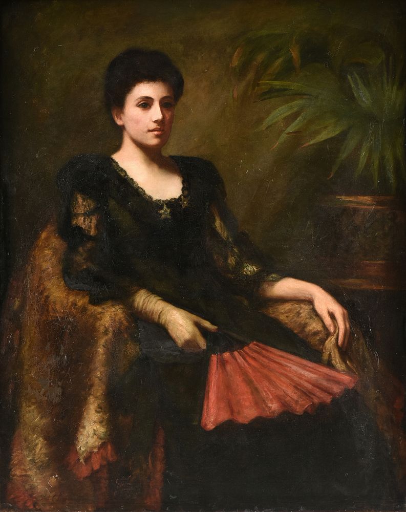 Appraisal: A LATE VICTORIAN PAINTING Portrait of Lady with Teal Eyes