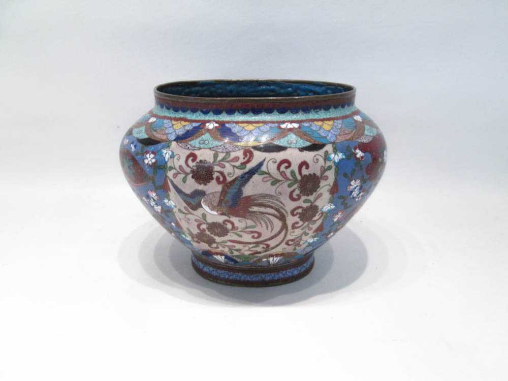 Appraisal: JAPANESE CLOISONNE CACHEPOT the cloisonne lobed body having bird flower