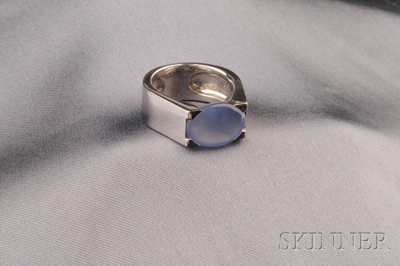 Appraisal: kt White Gold and Blue Chalcedony Ring Cartier set with