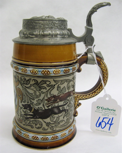 Appraisal: METTLACH GERMAN BEER STEIN LITER NO Etched with circular cartouche