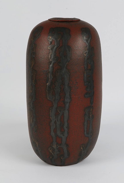 Appraisal: Geoffrey Eastop British - Vasebronze and black dripped decorationpainted potter's