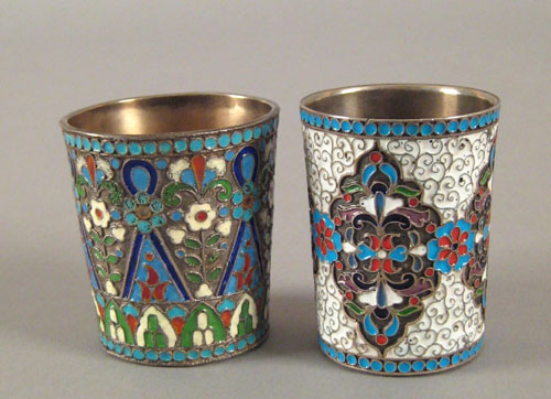 Appraisal: Russian silver and enamel vodka cup ca bearing the maker's