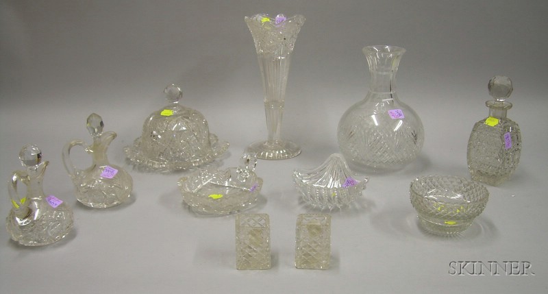 Appraisal: Eleven Colorless Cut Glass Table Items a trumpet vase a