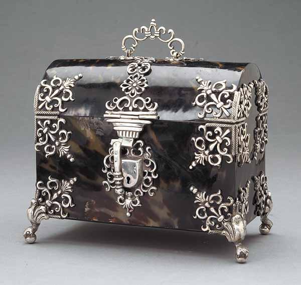 Appraisal: A Silver-Mounted Tortoiseshell Jewelry Coffer in the Portuguese Taste th