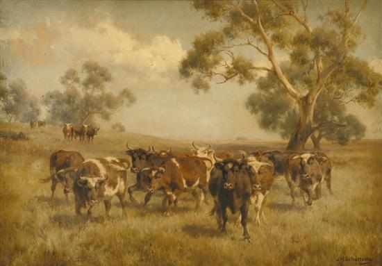 Appraisal: J H Scheltema - Cattle Grazing oil on canvas signed