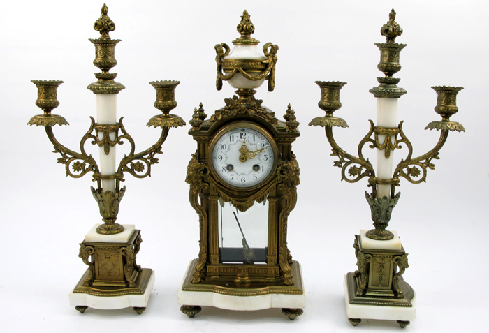 Appraisal: FRENCH THREE PIECE CLOCK SET by Harris and Harrington the