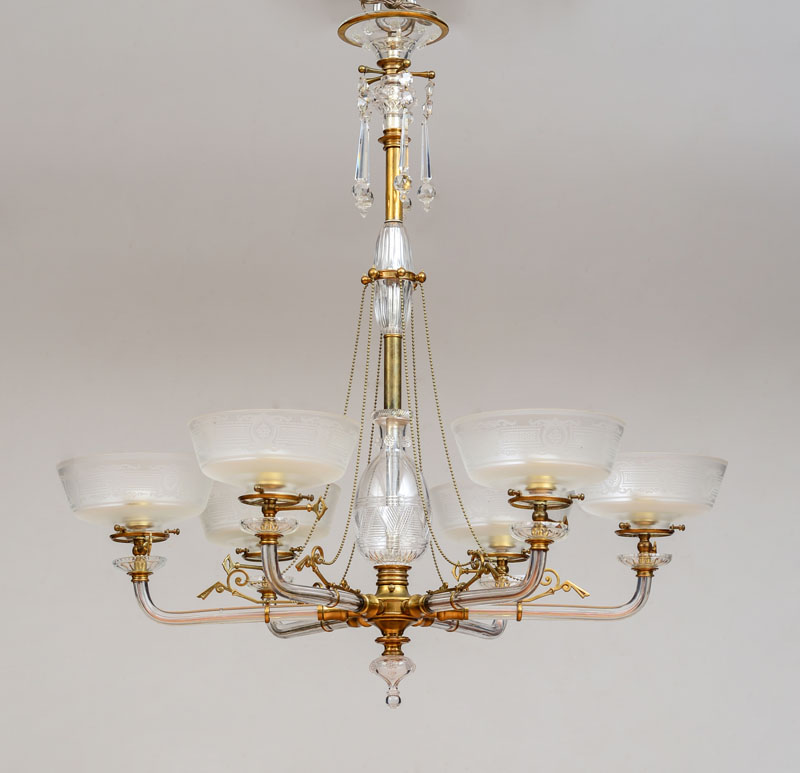 Appraisal: F C OSLER BIRMINGHAM AESTHETIC MOVEMENT CUT-GLASS AND BRASS GASOLIER