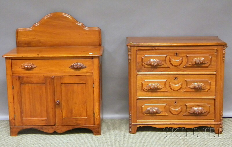 Appraisal: Victorian Pine Commode and Three-drawer Chest