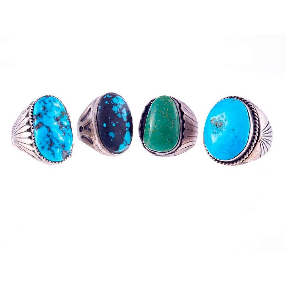 Appraisal: NAVAJO TURQUOISE RINGS Old Pawn Southwest jewelry consisting of a