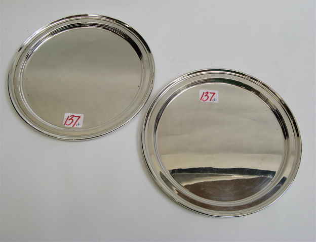 Appraisal: PAIR TIFFANY STERLING SILVER ROUND TRAYS each inches diameter marked