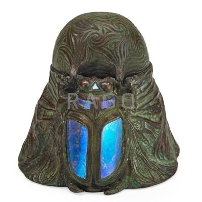 Appraisal: TIFFANY STUDIOS Rare scarab inkwell New York s Patinated bronze