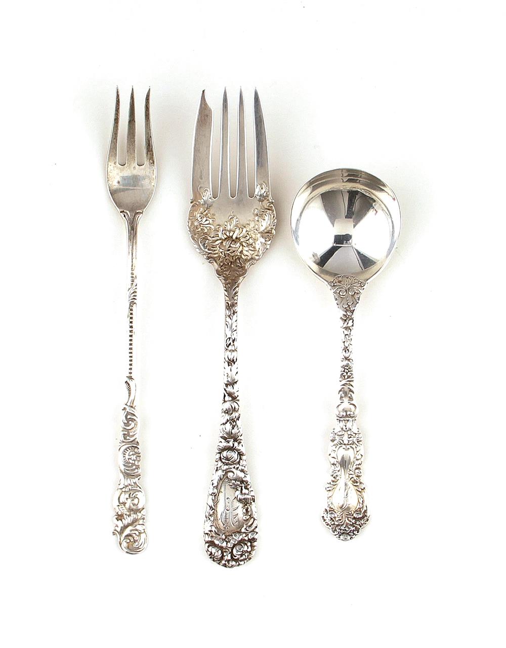 Appraisal: American ornate sterling forks and spoons Duhme cocktail forks L