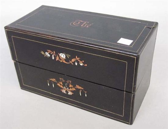 Appraisal: TH C FRENCH TEA CADDY Ebonized with inlay and labeled