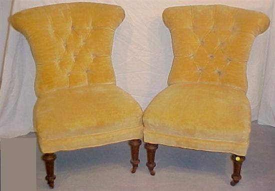 Appraisal: Pair of late th C Victorian armless chairs button tufted